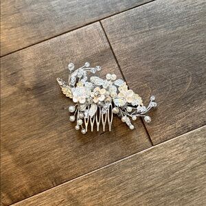 Silver and White bridal hair pin